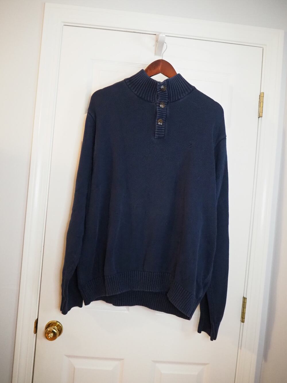 IZOD Mens XXL Navy Blue 100% Cotton Mock Neck 3 Button Pullover Knit Sweater Top